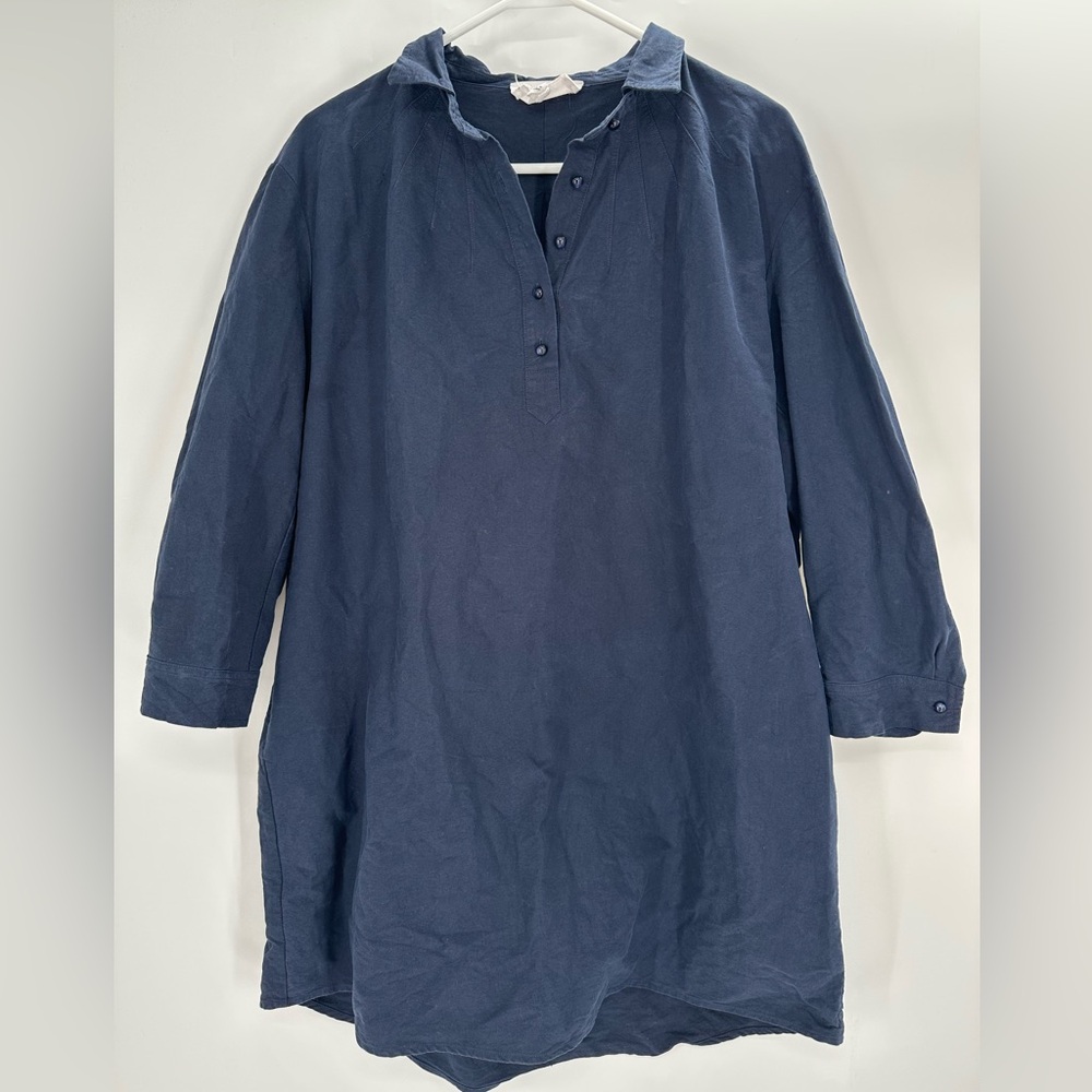 Pomander Place Tuckernuck French Navy Polly Shirt Dress Size L Lagenlook Shift - Picture 2 of 8